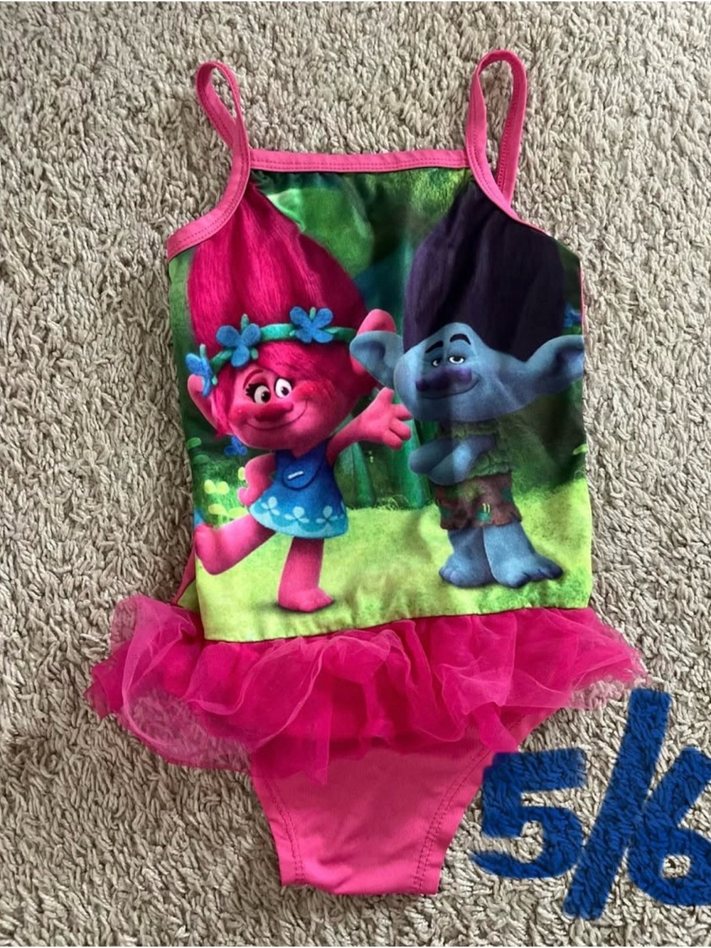 Girls Pink Trolls Character Tutu Swimsuit